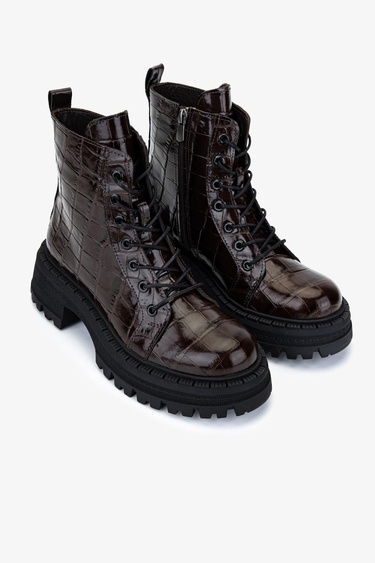  Valmenti Kadın Deri & Tekstil Kahverengi Kroko Casual Bot