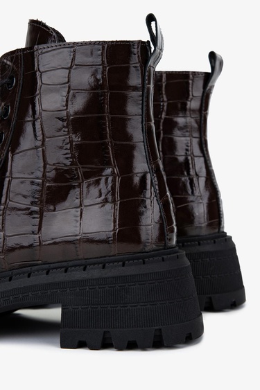  Valmenti Kadın Deri & Tekstil Kahverengi Kroko Casual Bot