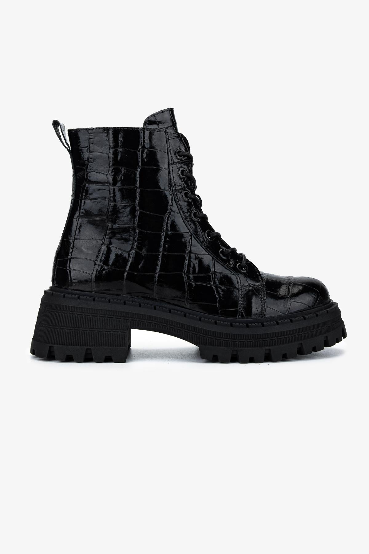  Valmenti Kadın Deri & Tekstil Siyah Kroko Casual Bot