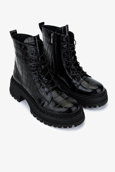  Valmenti Kadın Deri & Tekstil Siyah Kroko Casual Bot