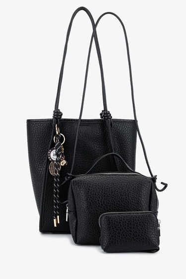  Valmenti Kadın Suni Deri Siyah Omuz Çanta