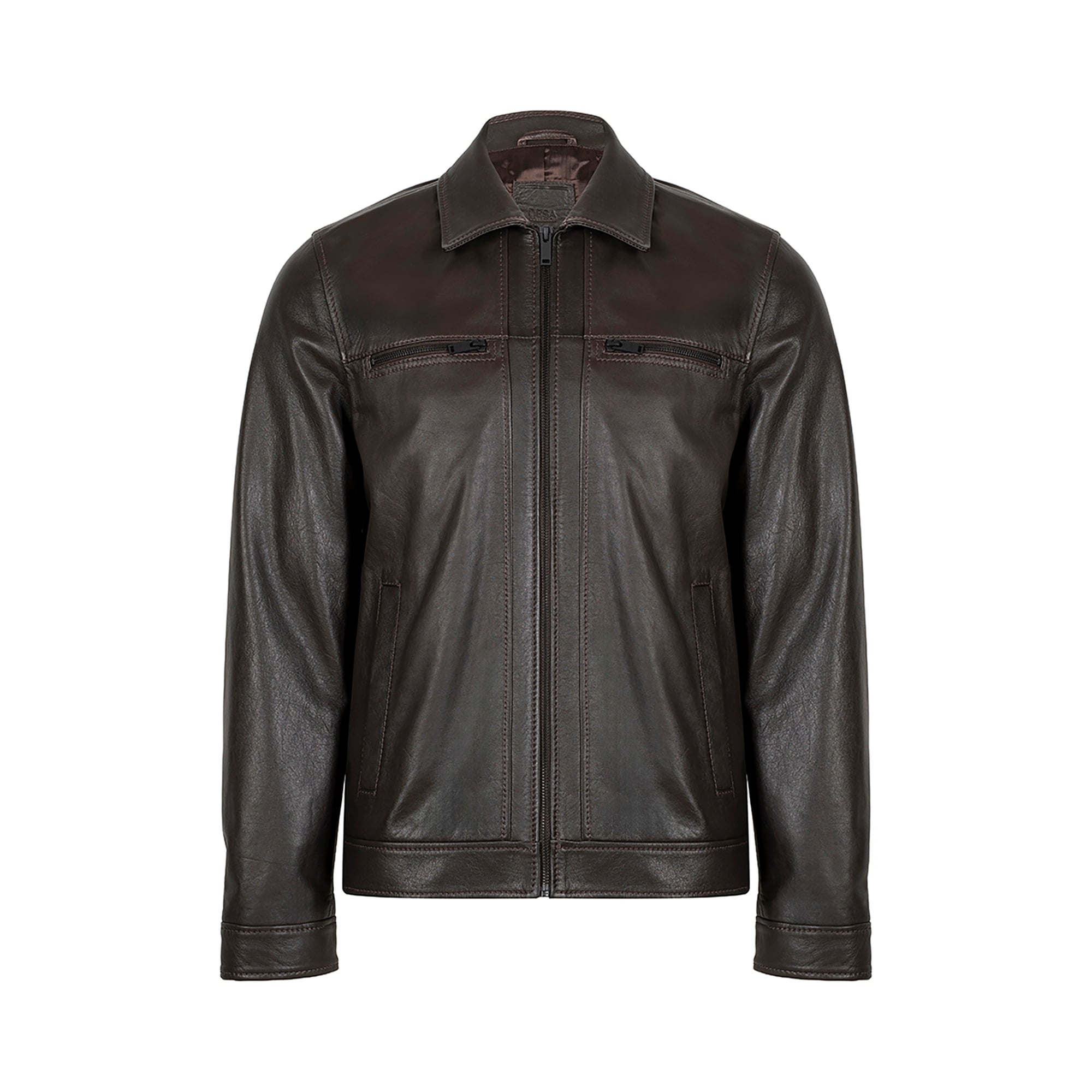 Erkek Kahve Gömlek Yakalı Deri Ceket