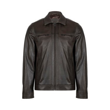  Erkek Kahve Gömlek Yakalı Deri Ceket