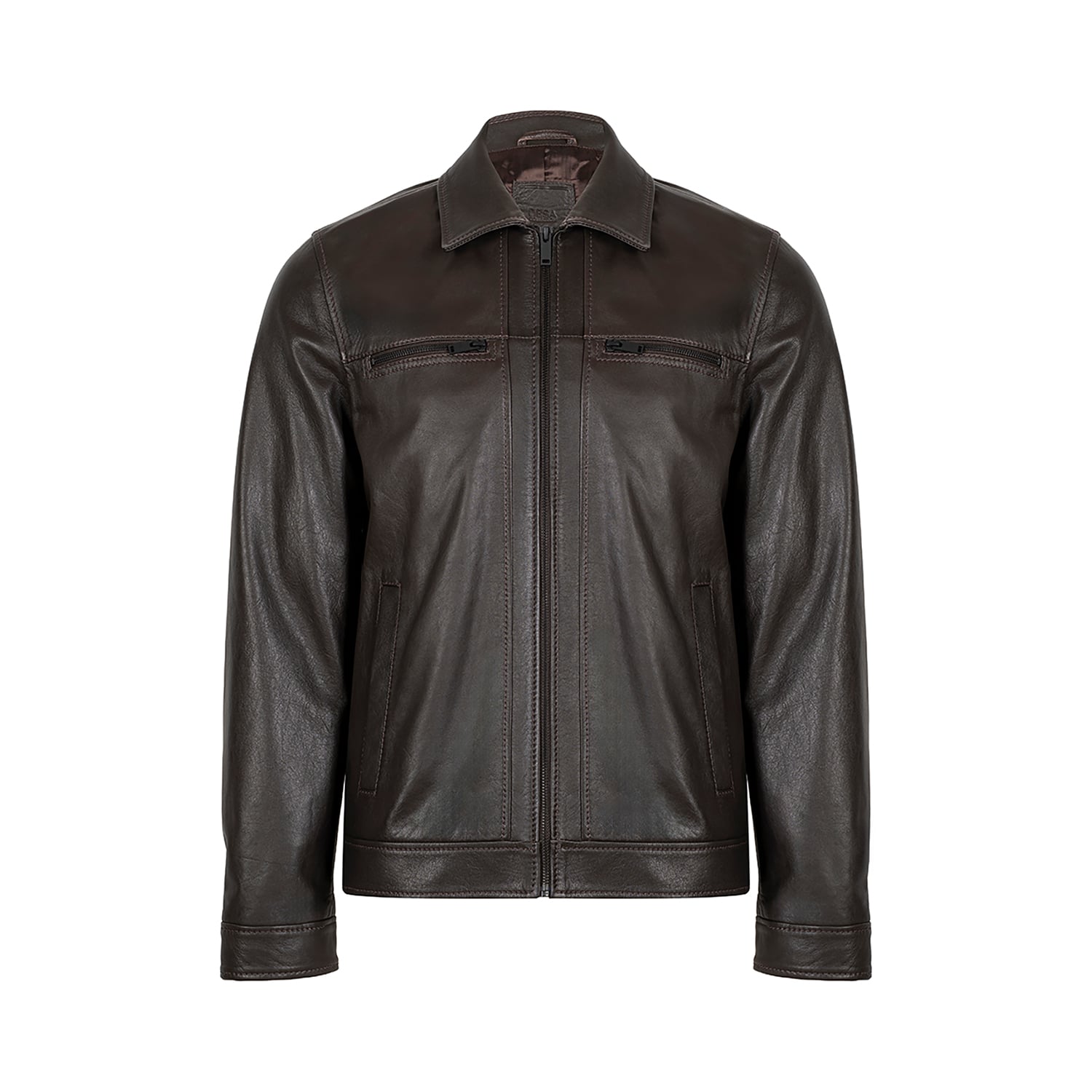  Erkek Kahve Gömlek Yakalı Deri Ceket