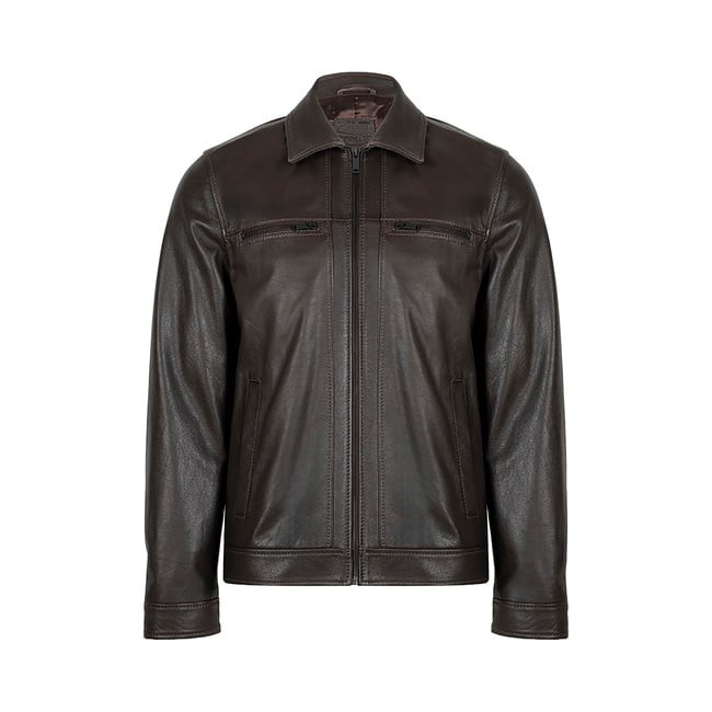  Erkek Kahve Gömlek Yakalı Deri Ceket