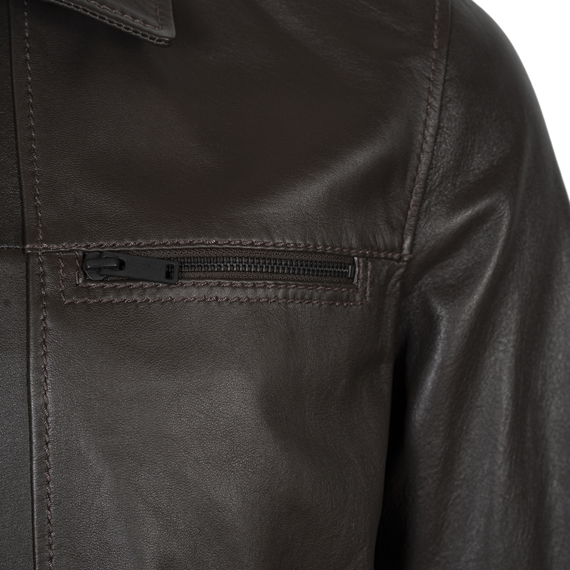 Erkek Kahve Gömlek Yakalı Deri Ceket