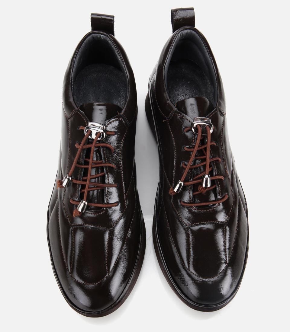  Kadın Rugan Deri Siyah Dolgu Topuklu Spor Ayakkabı