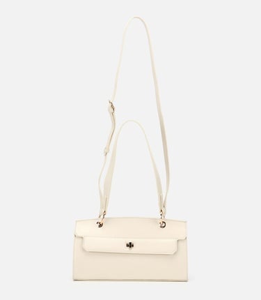  Kadın Deri Ekru Kilit Detaylı Omuz Çantası