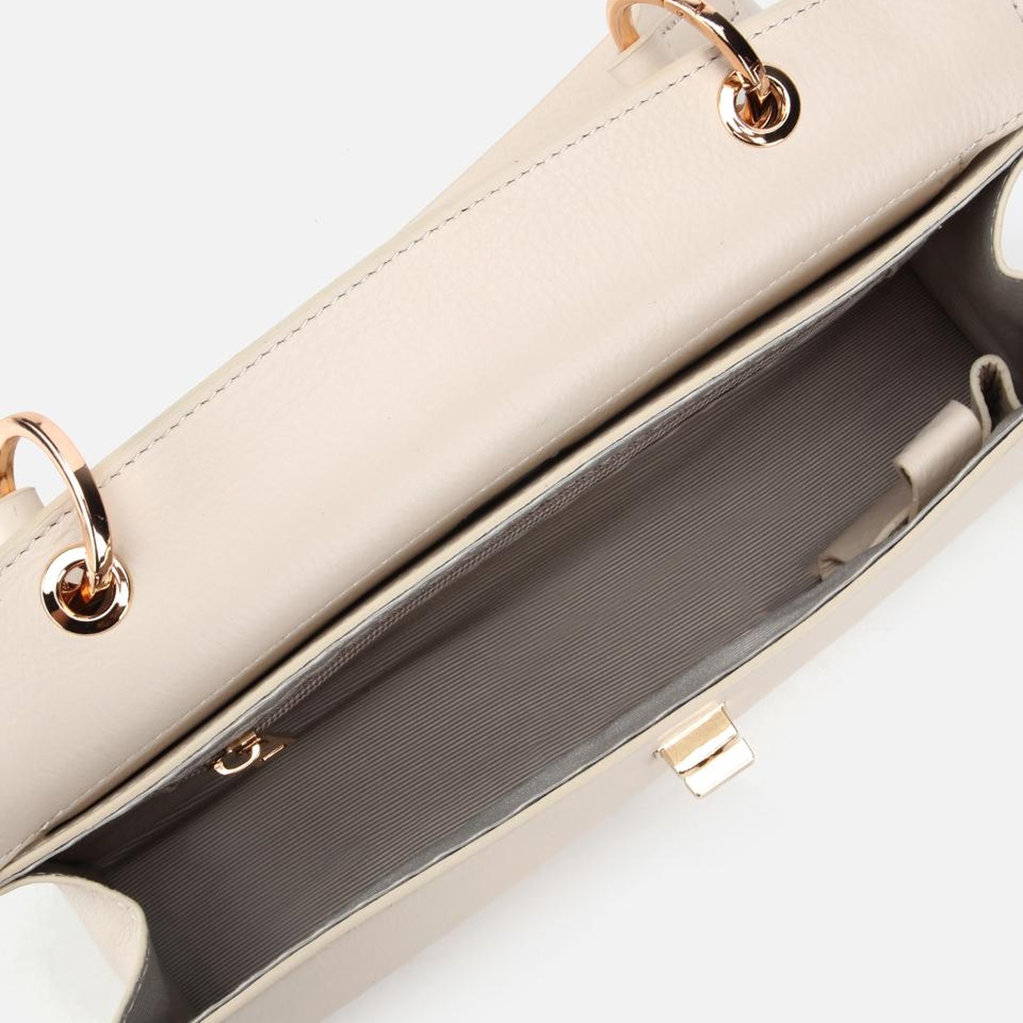 Kadın Deri Ekru Kilit Detaylı Omuz Çantası