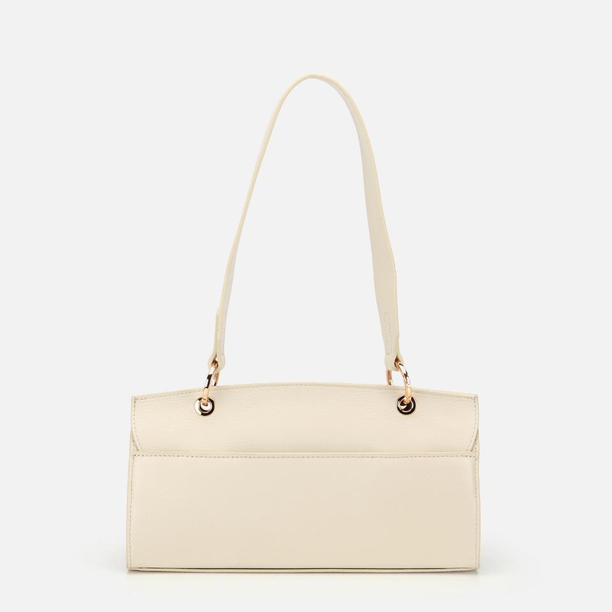 Kadın Deri Ekru Kilit Detaylı Omuz Çantası
