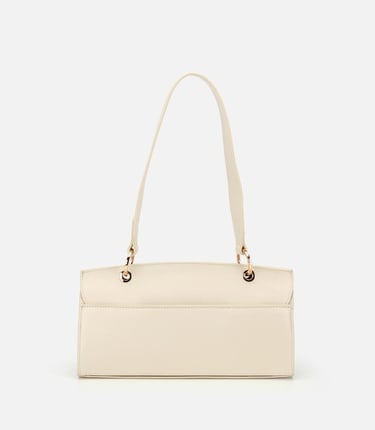  Kadın Deri Ekru Kilit Detaylı Omuz Çantası