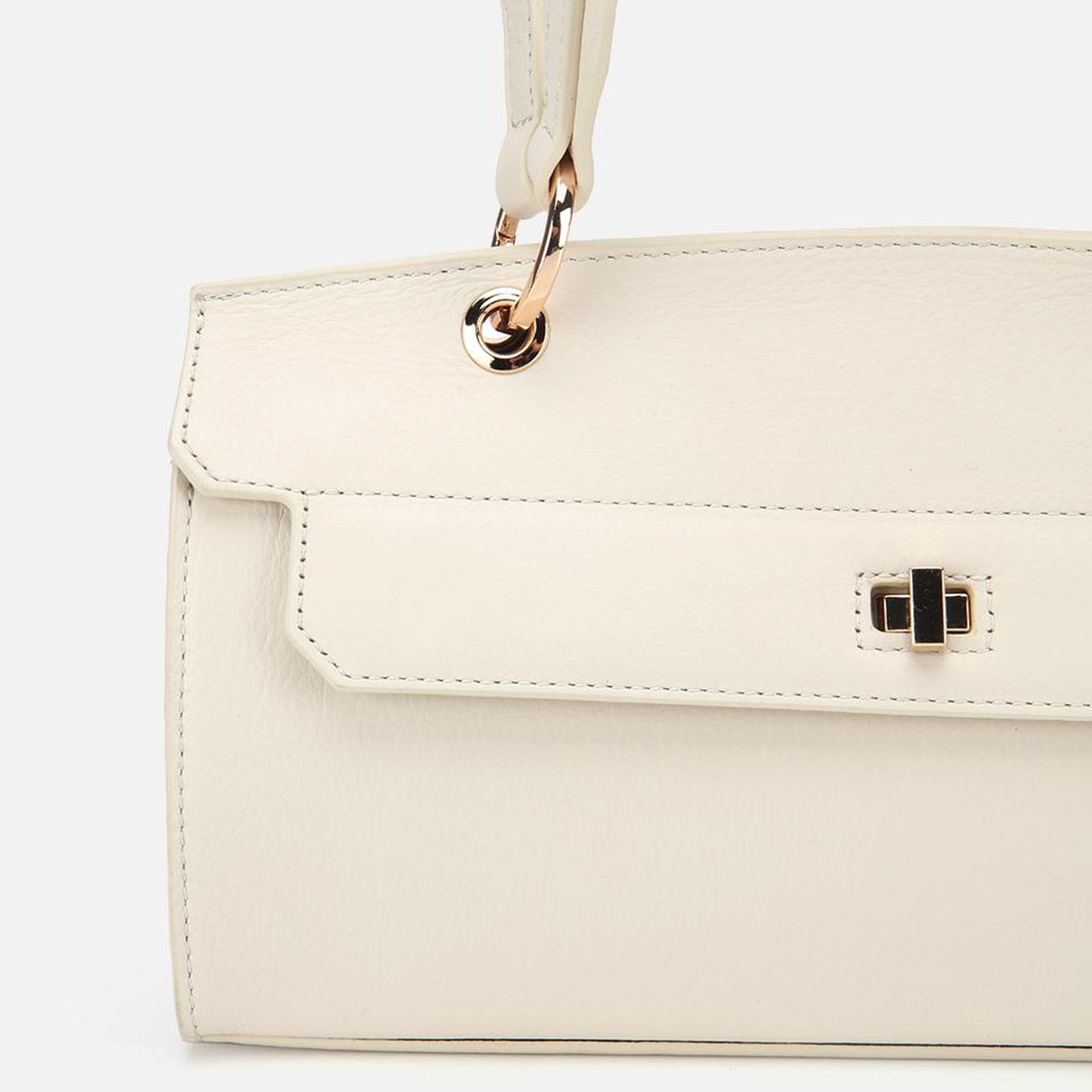 Kadın Deri Ekru Kilit Detaylı Omuz Çantası