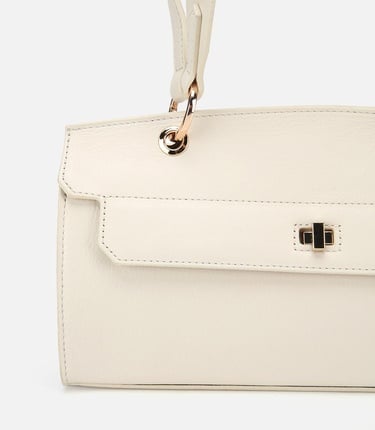  Kadın Deri Ekru Kilit Detaylı Omuz Çantası