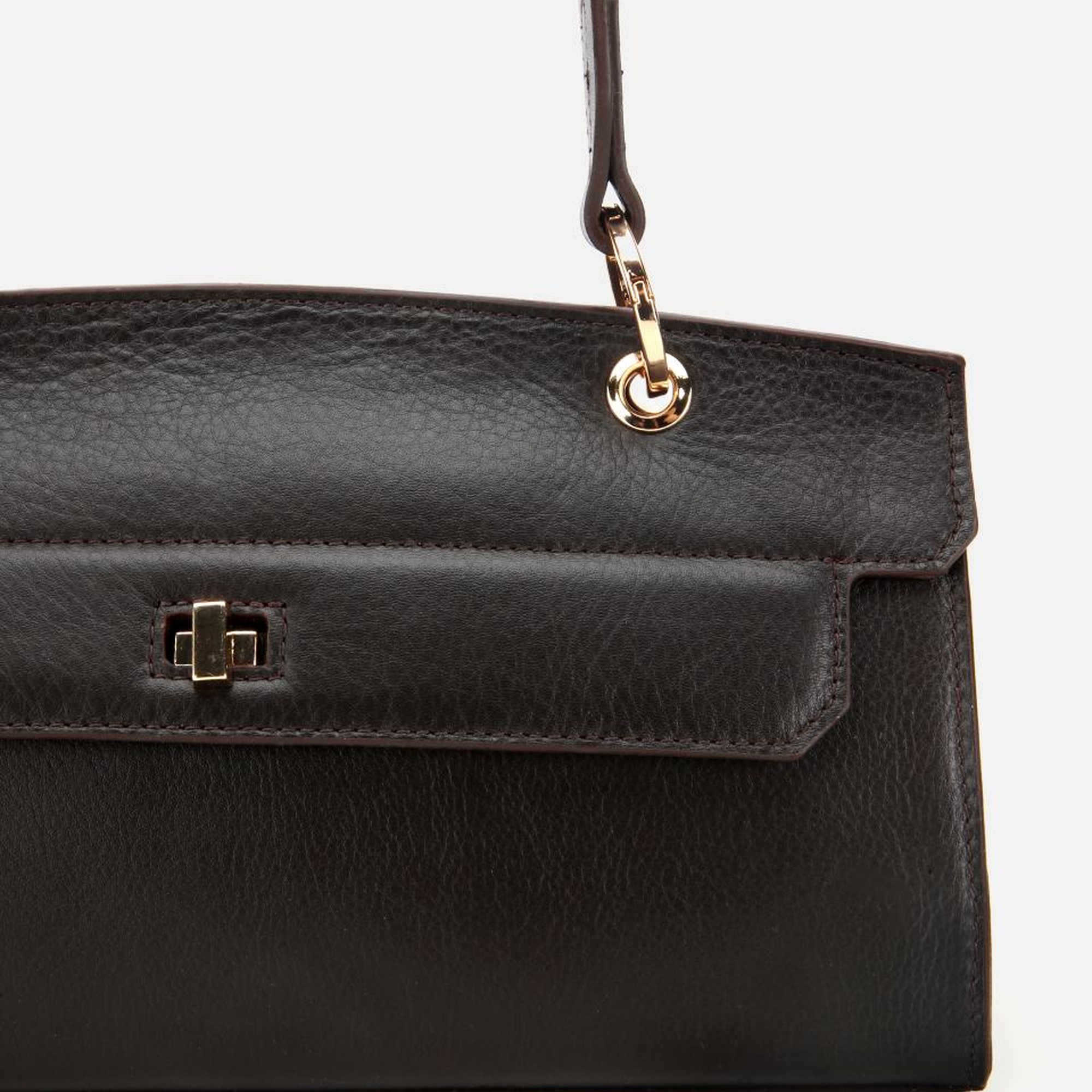 Kadın Deri Kahverengi Kilit Detaylı Omuz Çantası