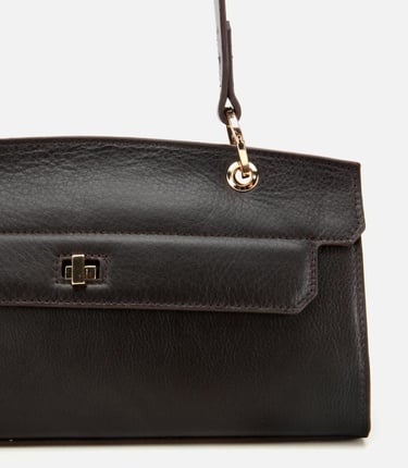  Kadın Deri Kahverengi Kilit Detaylı Omuz Çantası