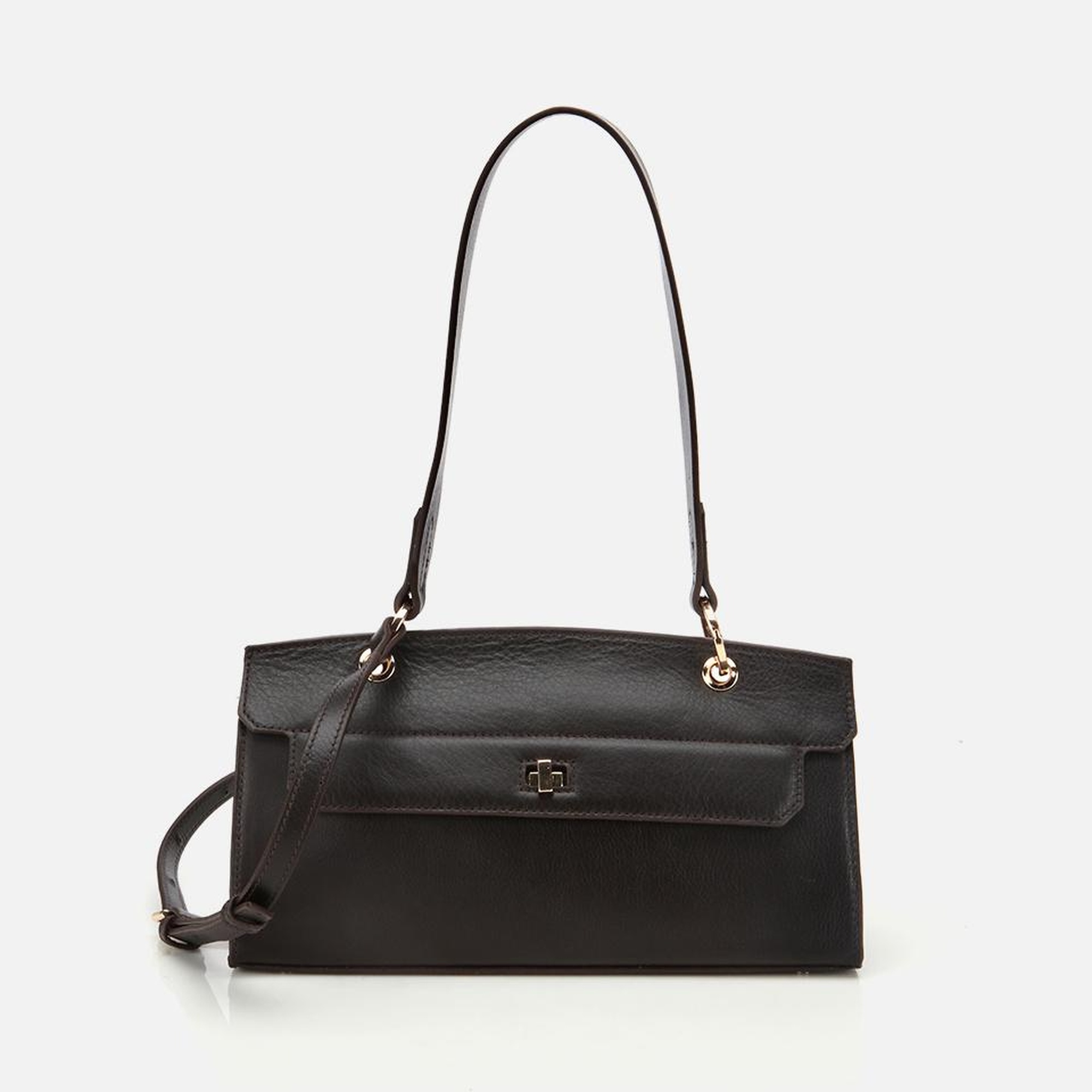 Kadın Deri Kahverengi Kilit Detaylı Omuz Çantası