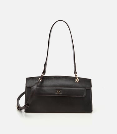  Kadın Deri Kahverengi Kilit Detaylı Omuz Çantası