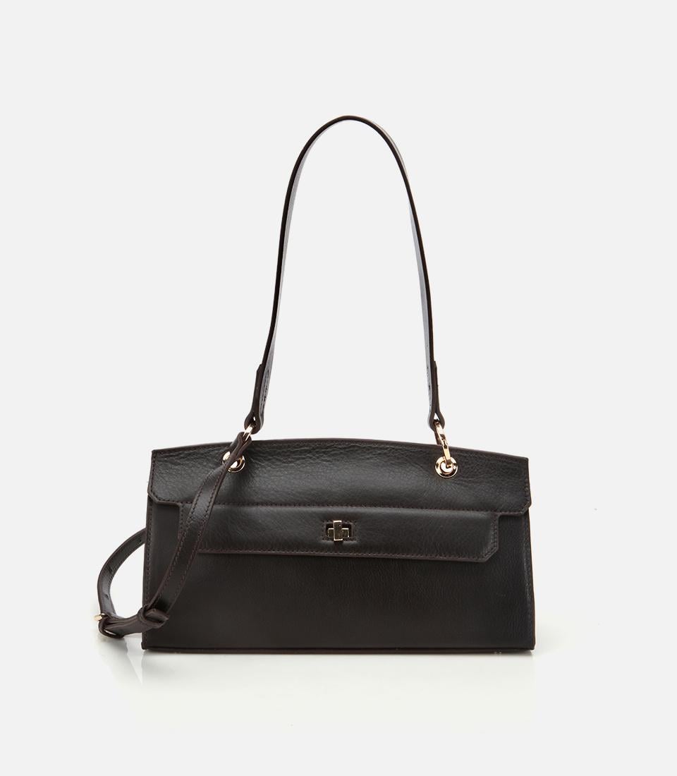  Kadın Deri Kahverengi Kilit Detaylı Omuz Çantası