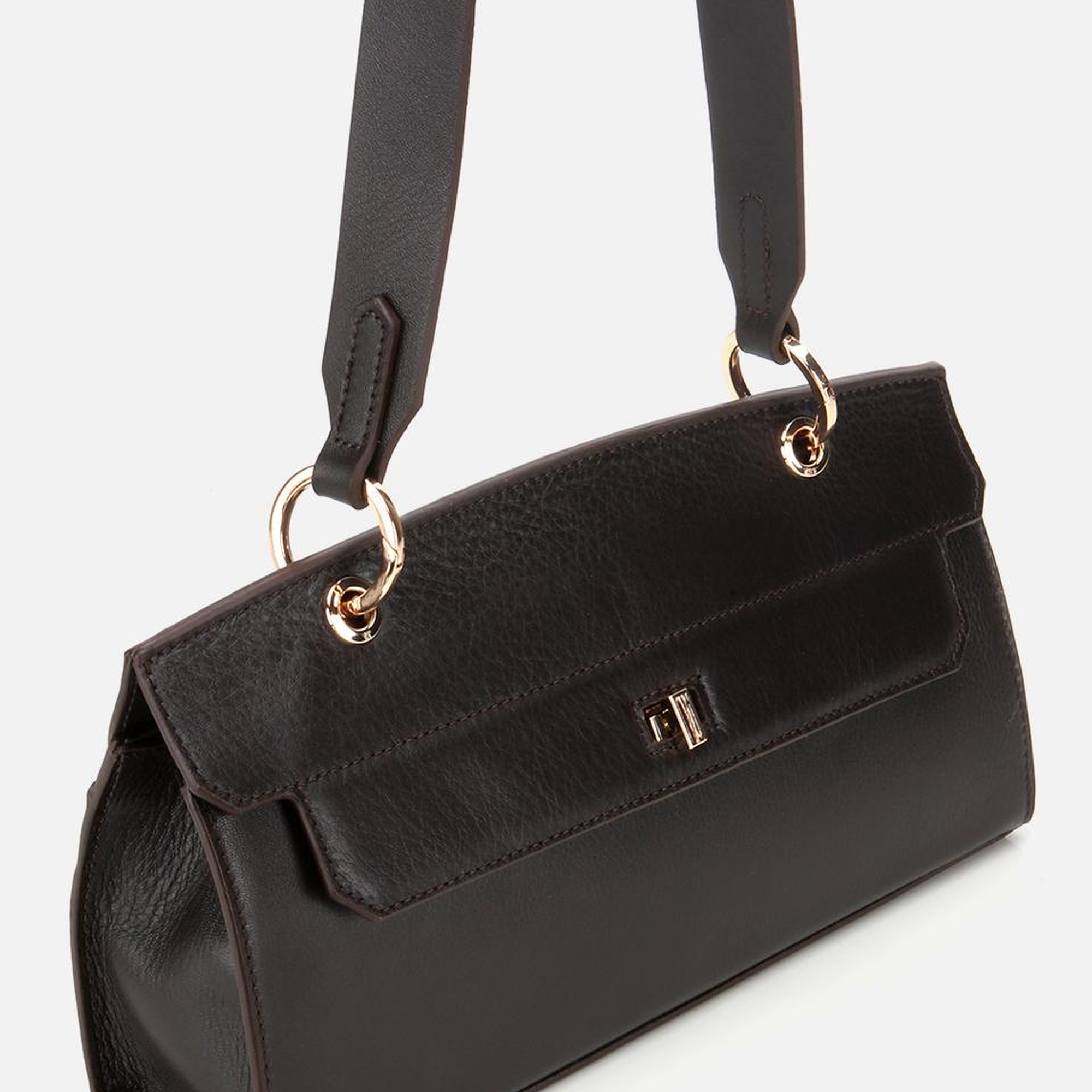 Kadın Deri Kahverengi Kilit Detaylı Omuz Çantası