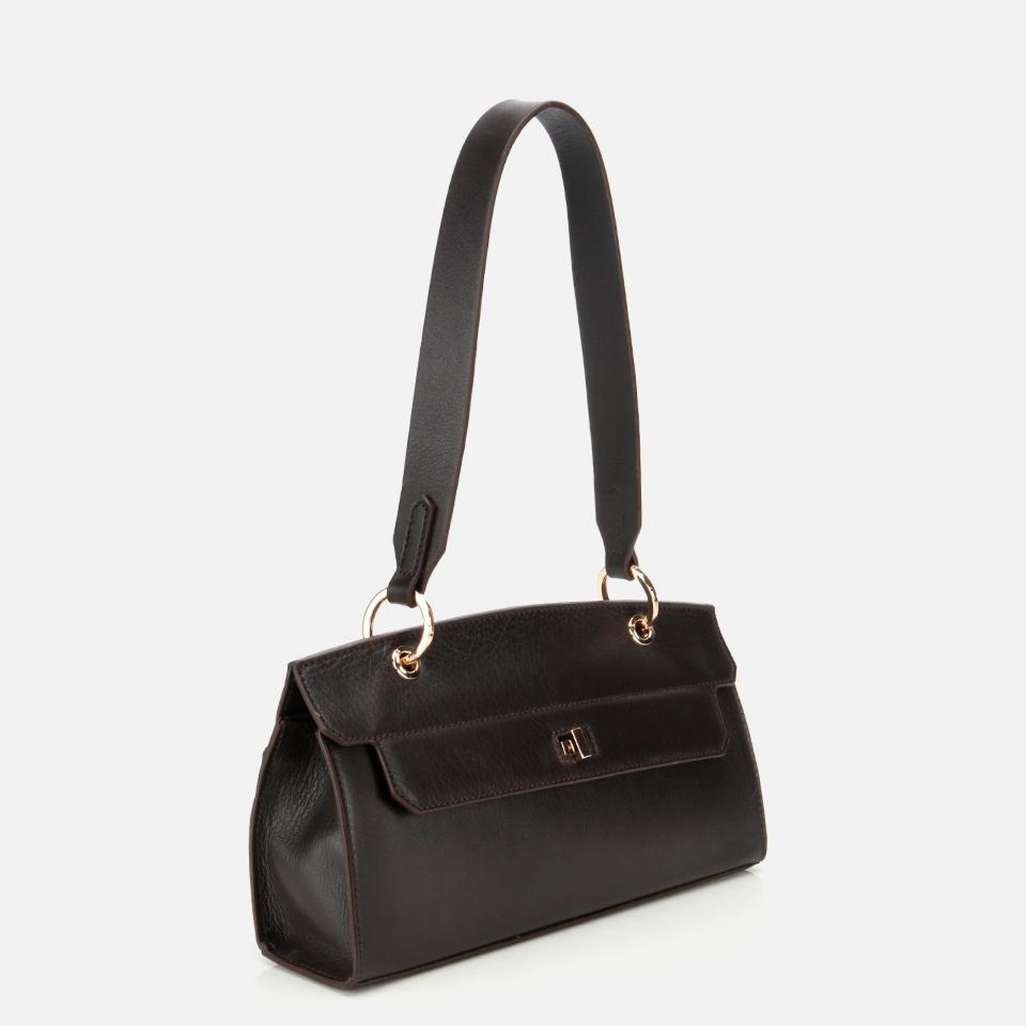 Kadın Deri Kahverengi Kilit Detaylı Omuz Çantası