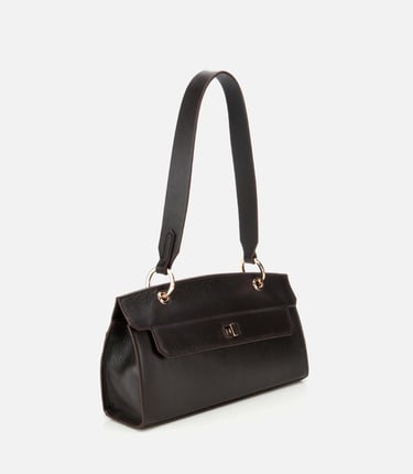  Kadın Deri Kahverengi Kilit Detaylı Omuz Çantası