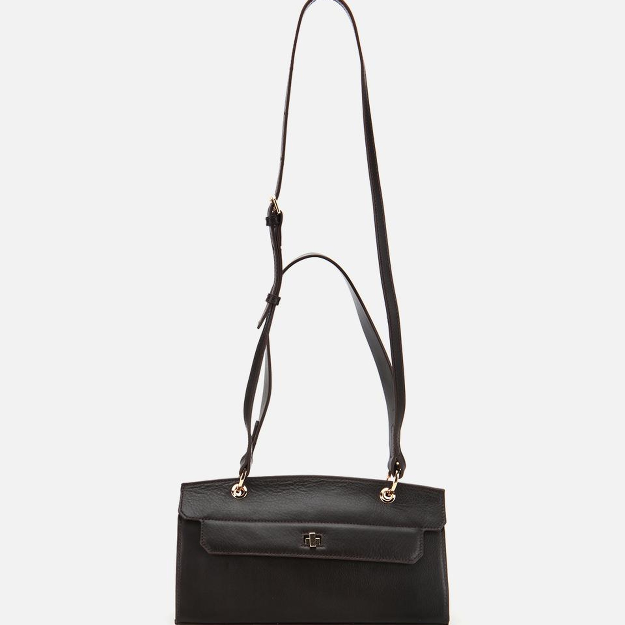 Kadın Deri Kahverengi Kilit Detaylı Omuz Çantası