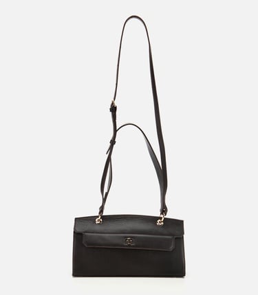  Kadın Deri Kahverengi Kilit Detaylı Omuz Çantası