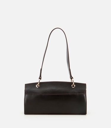  Kadın Deri Kahverengi Kilit Detaylı Omuz Çantası