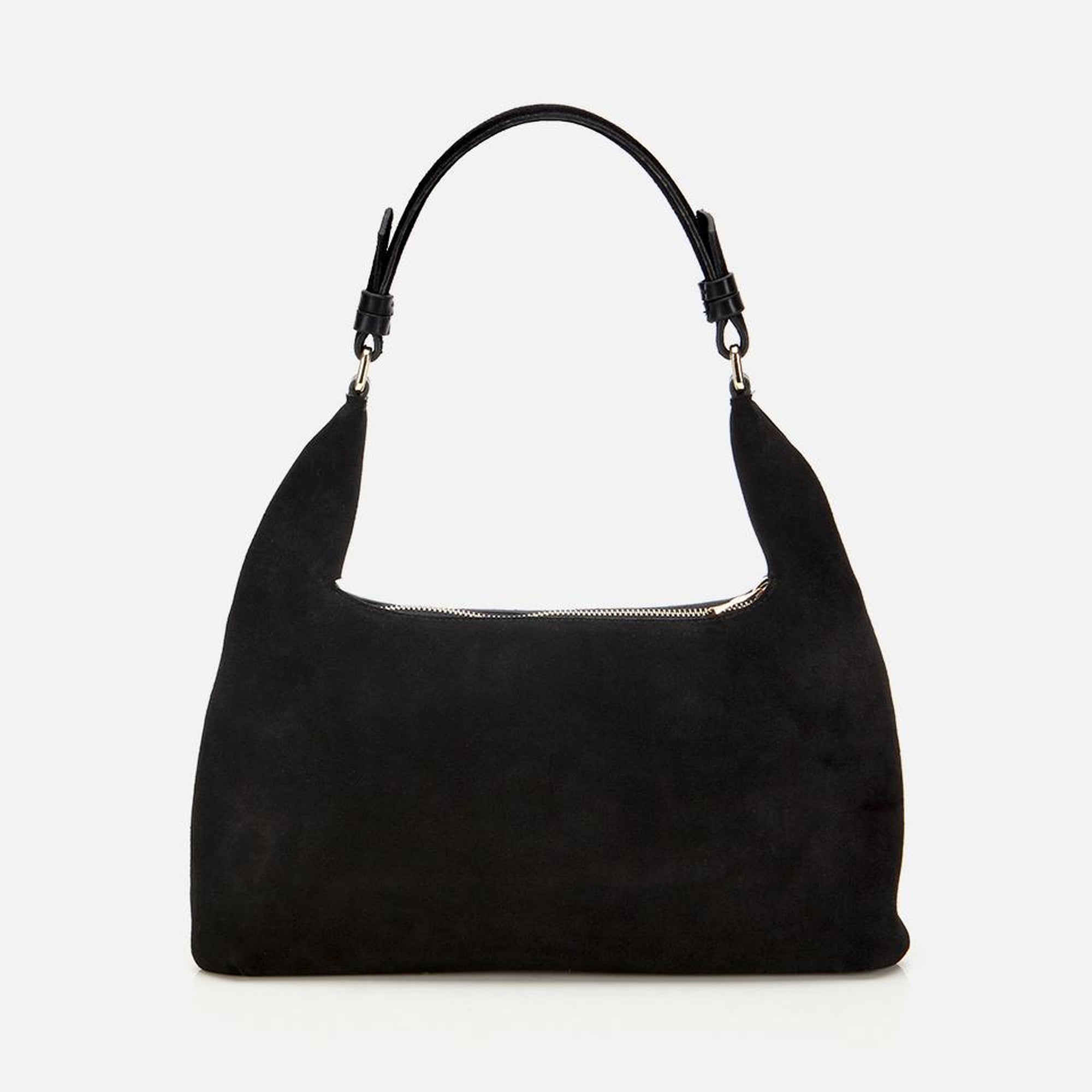 Kadın Süet Deri Siyah Cepli Tokalı Omuz Çantası