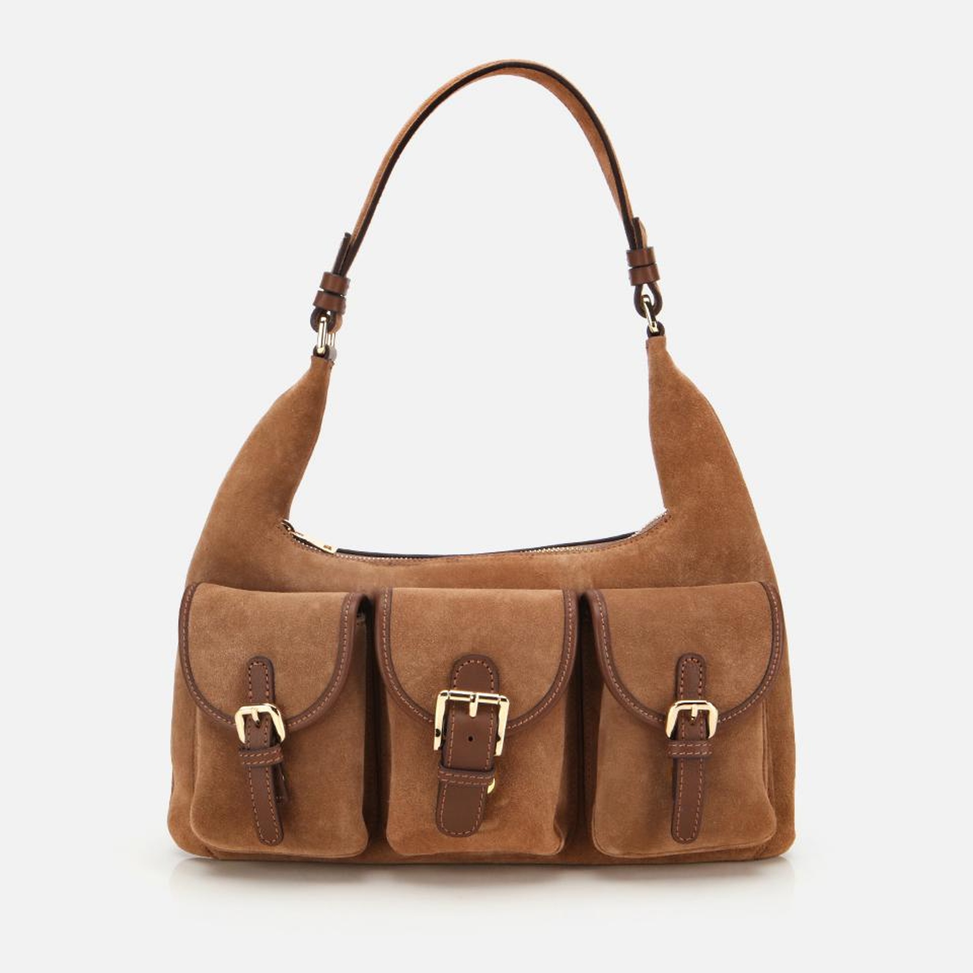 Kadın Süet Deri Taba Cepli Tokalı Omuz Çantası