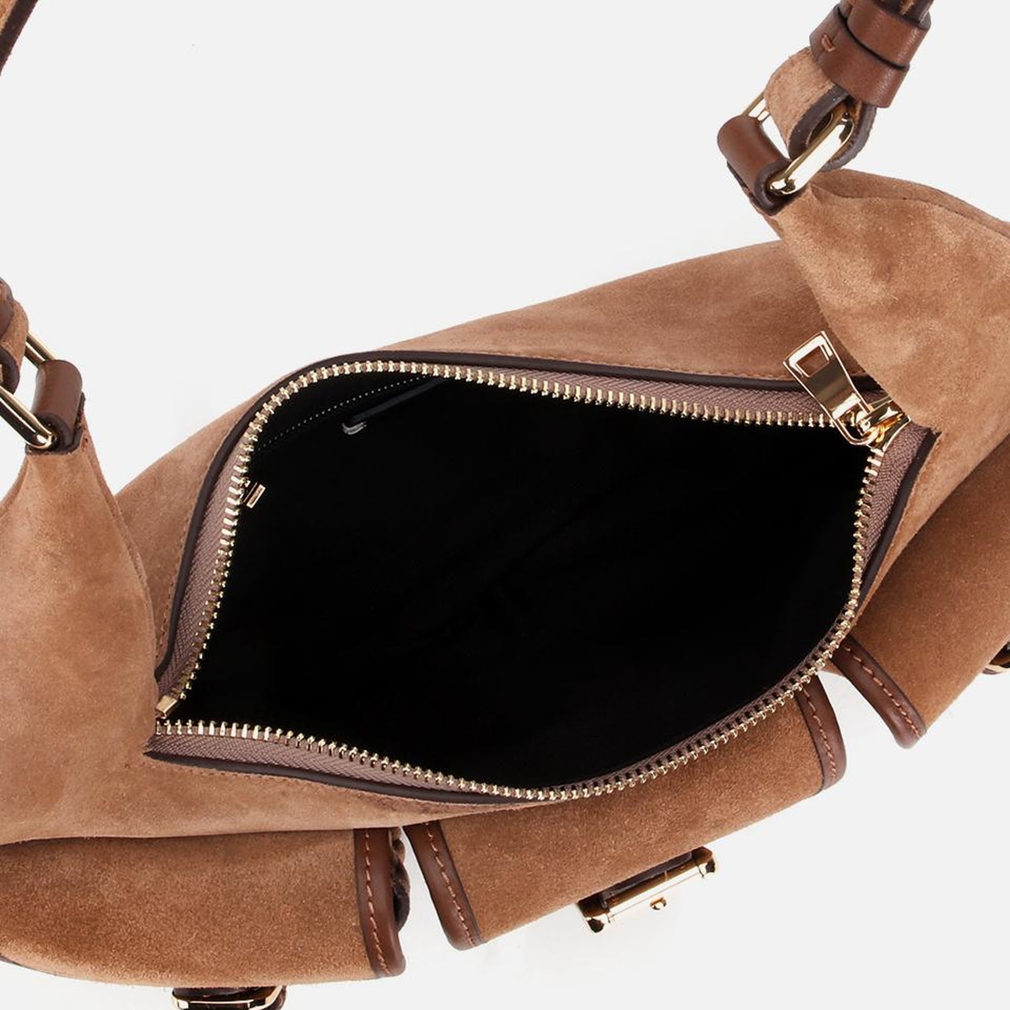 Kadın Süet Deri Taba Cepli Tokalı Omuz Çantası