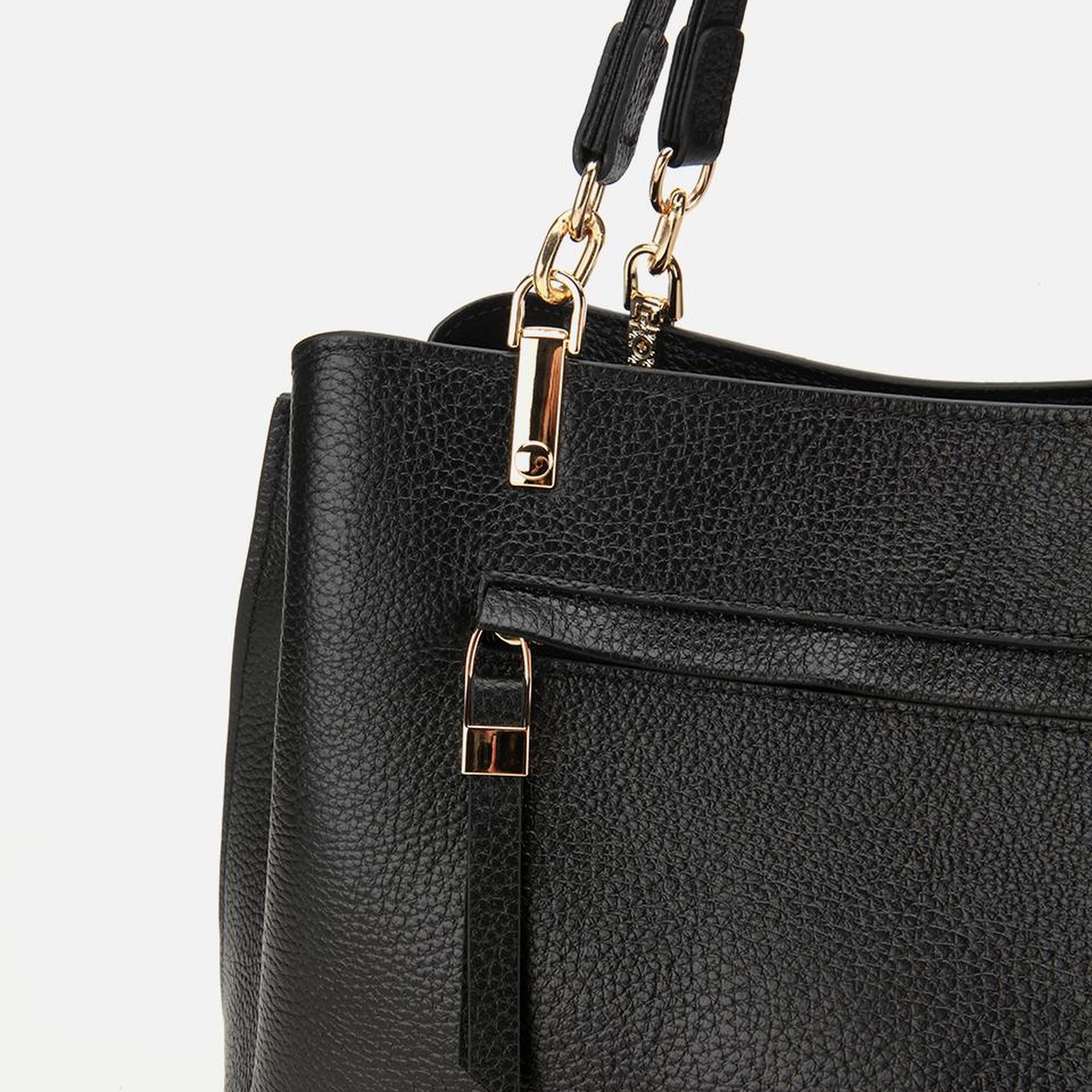 Kadın Deri Siyah Fermuarlı Omuz Çantası