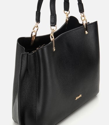  Kadın Deri Siyah Fermuarlı Omuz Çantası
