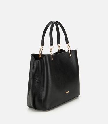  Kadın Deri Siyah Fermuarlı Omuz Çantası