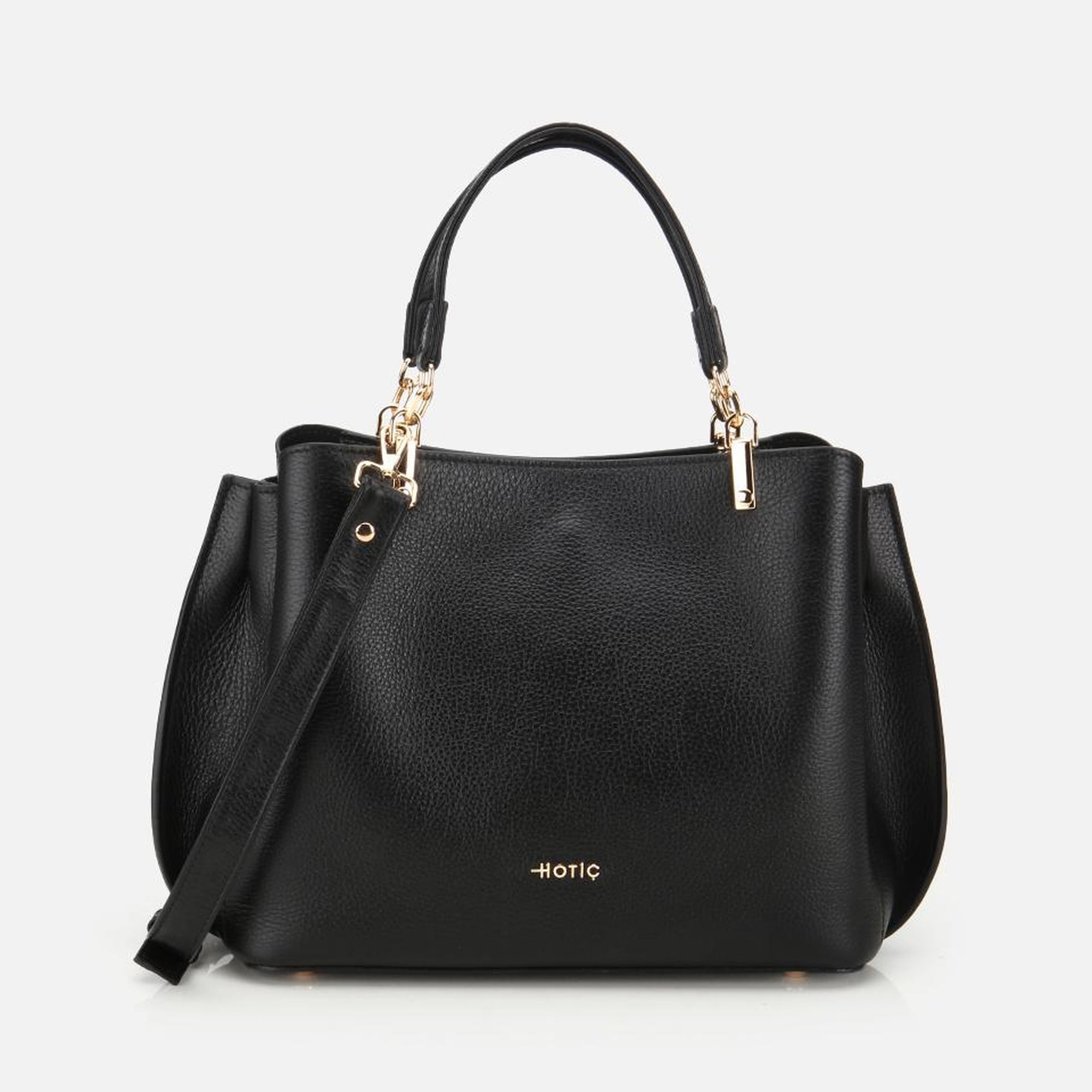 Kadın Deri Siyah Fermuarlı Omuz Çantası