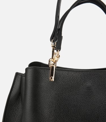 Kadın Deri Siyah Fermuarlı Omuz Çantası