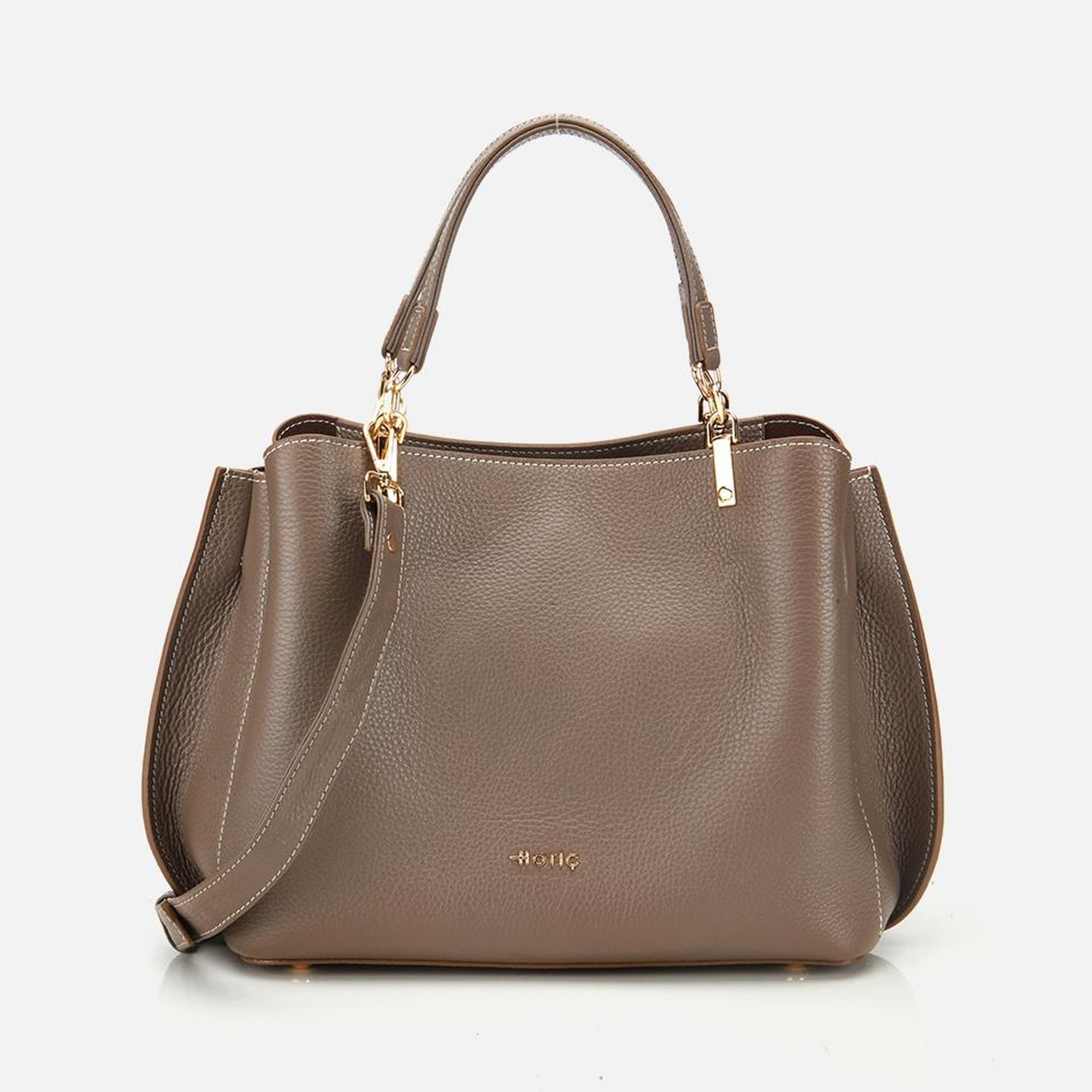 Kadın Deri Vizon Fermuarlı Omuz Çantası