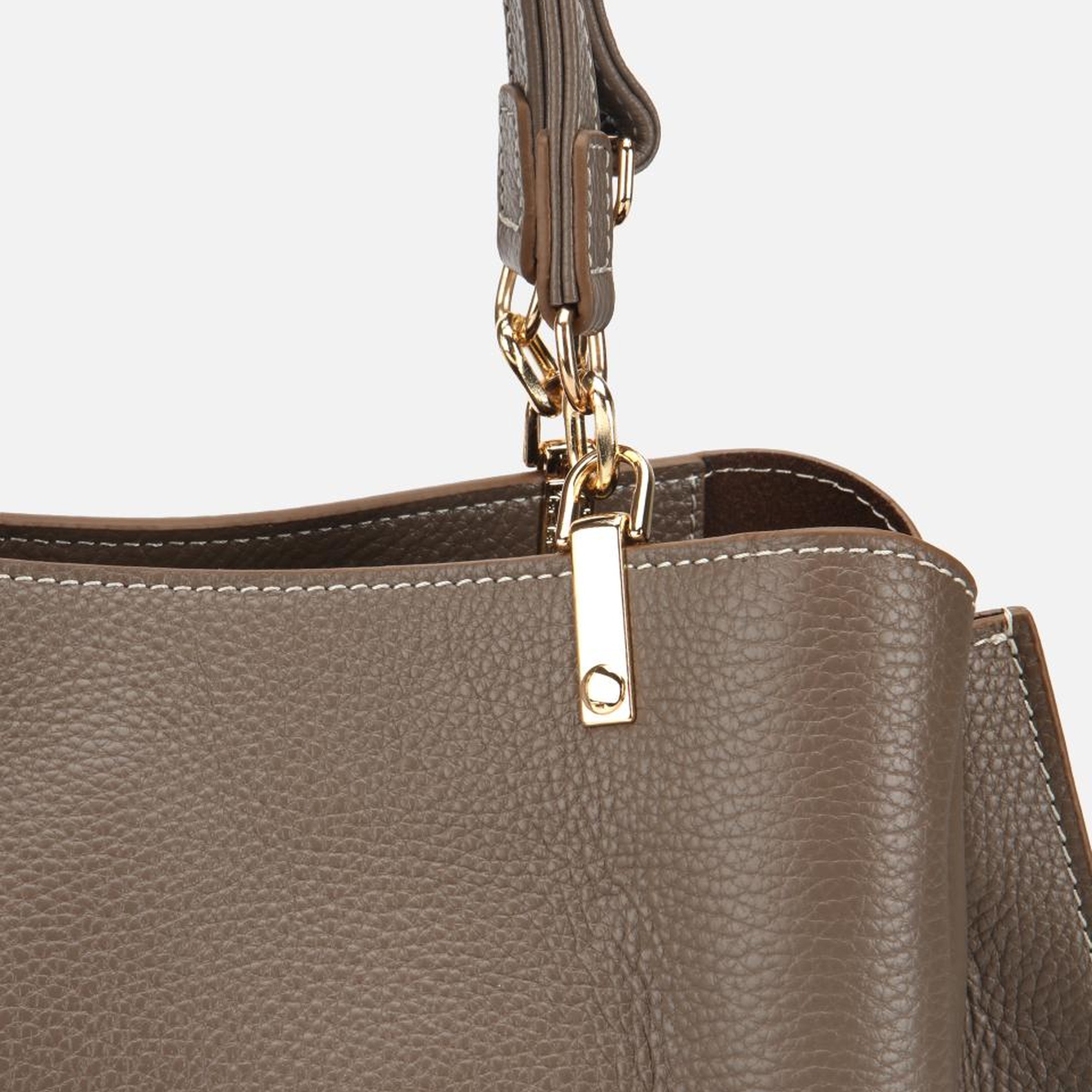 Kadın Deri Vizon Fermuarlı Omuz Çantası