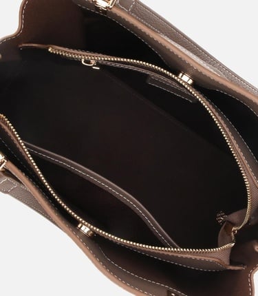  Kadın Deri Vizon Fermuarlı Omuz Çantası