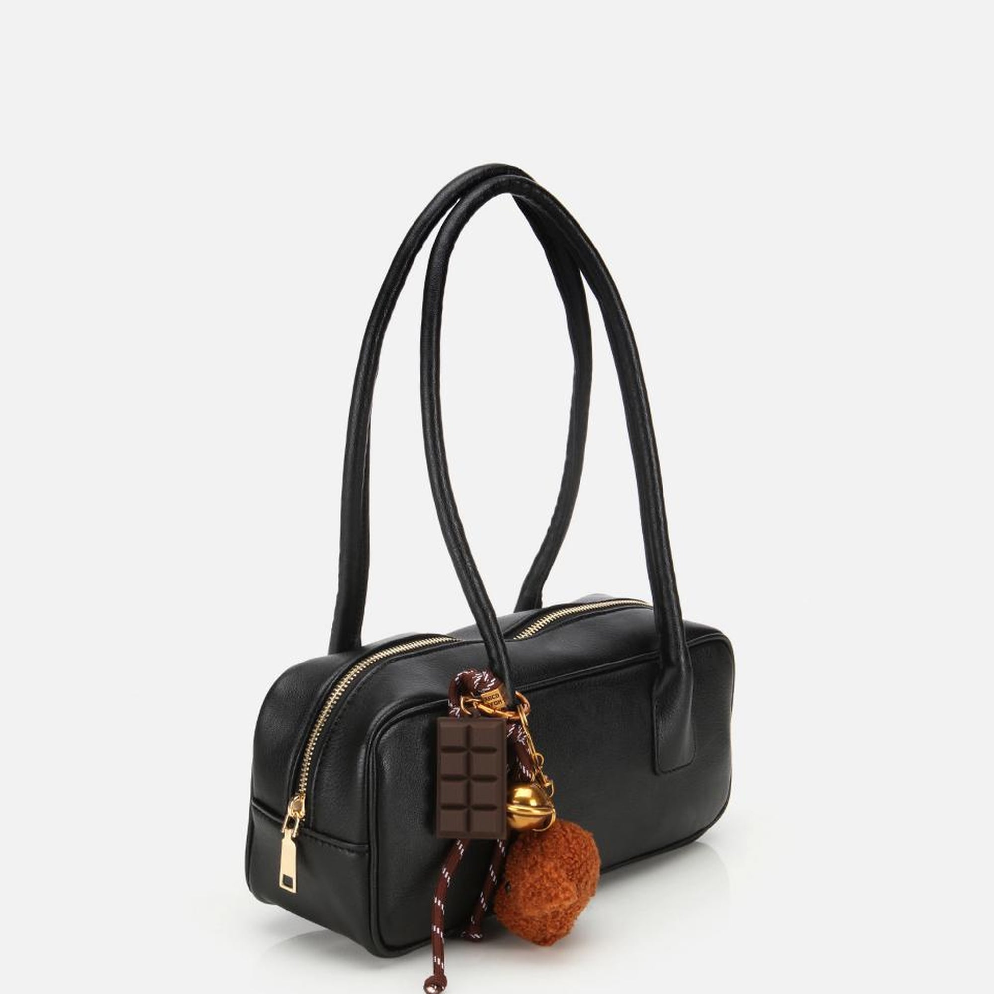 Kadın Siyah Charm Detaylı Omuz Çantası