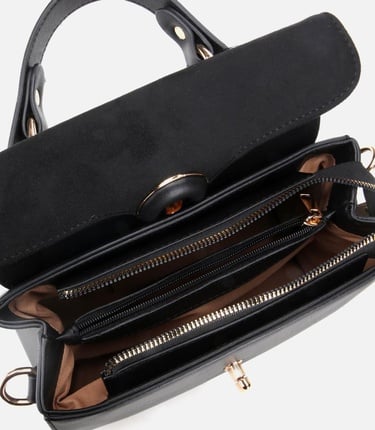  Kadın Siyah Kilit Detaylı Omuz Çantası