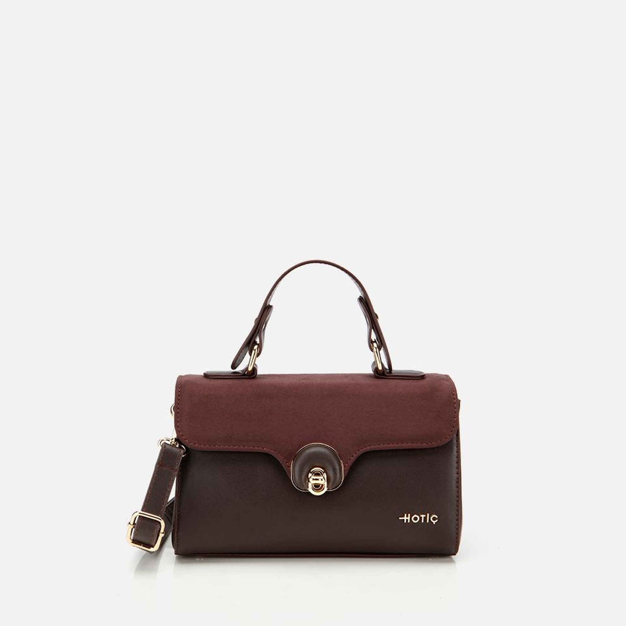 Kadın Kahverengi Kilit Detaylı Omuz Çantası