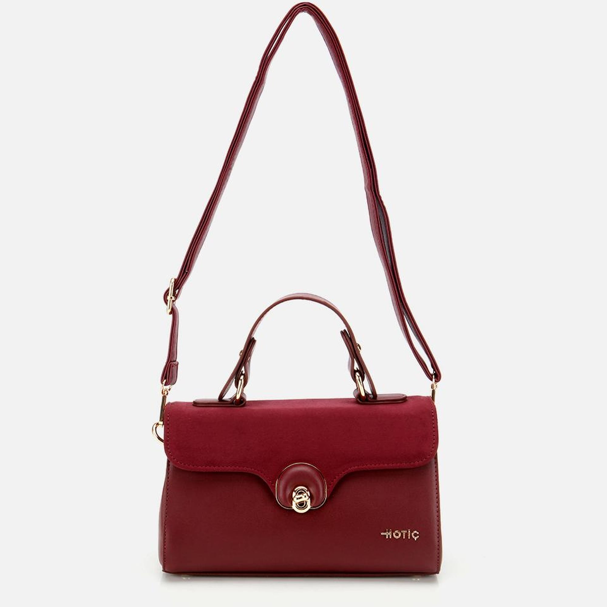 Kadın Bordo Kilit Detaylı Omuz Çantası