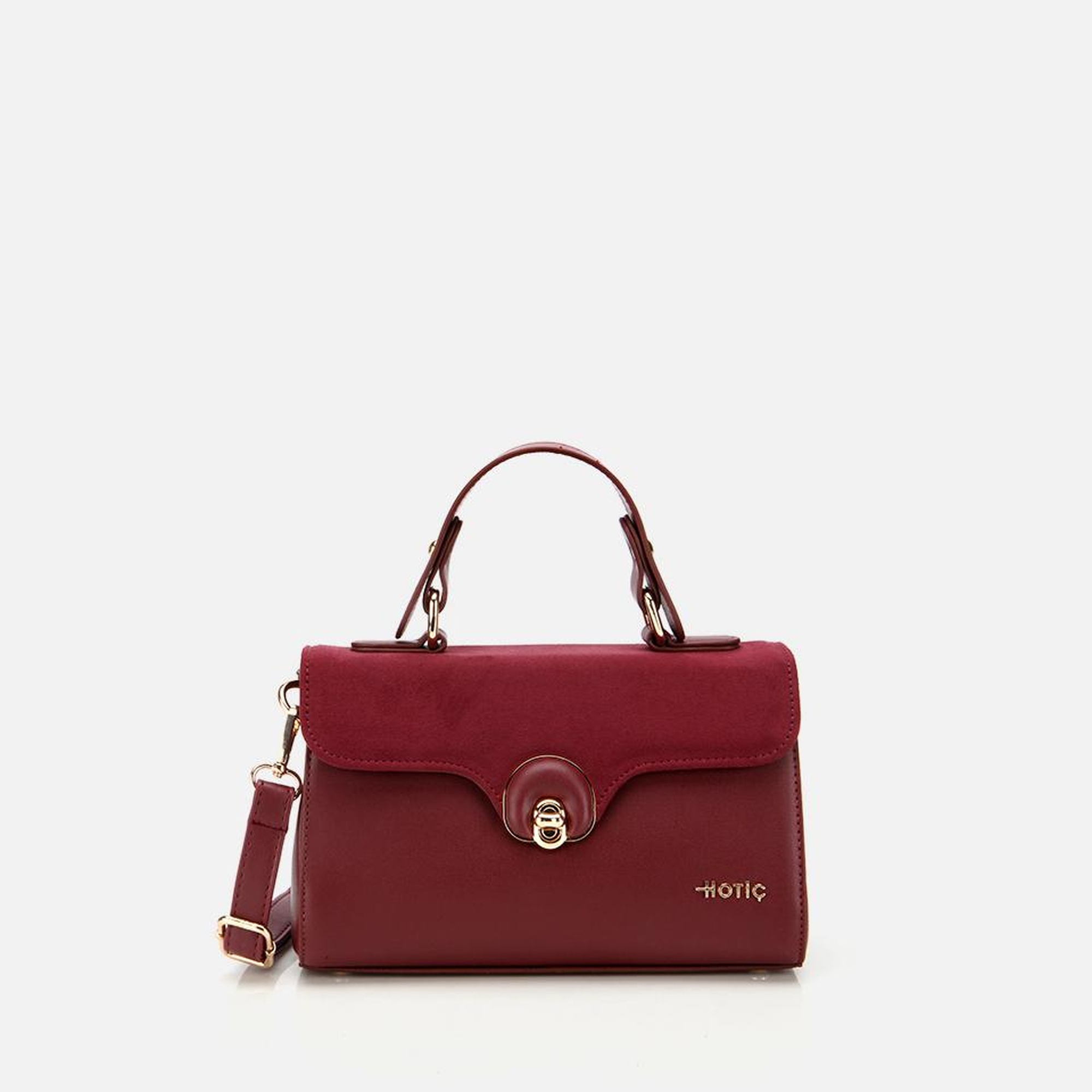Kadın Bordo Kilit Detaylı Omuz Çantası