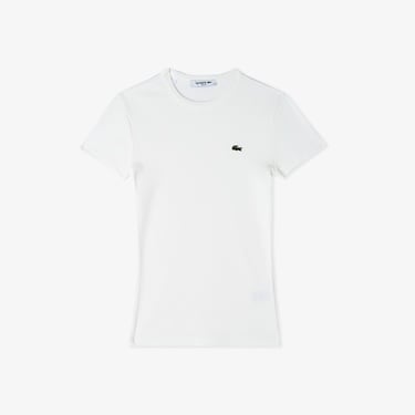  Lacoste Kadın Slim Fit Bisiklet Yaka Beyaz T-Shirt