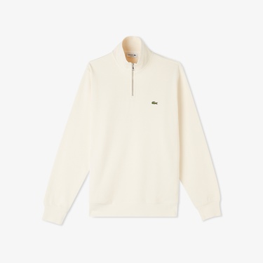  Lacoste Erkek Classic Fit Yarım Fermuarlı Krem Sweatshirt