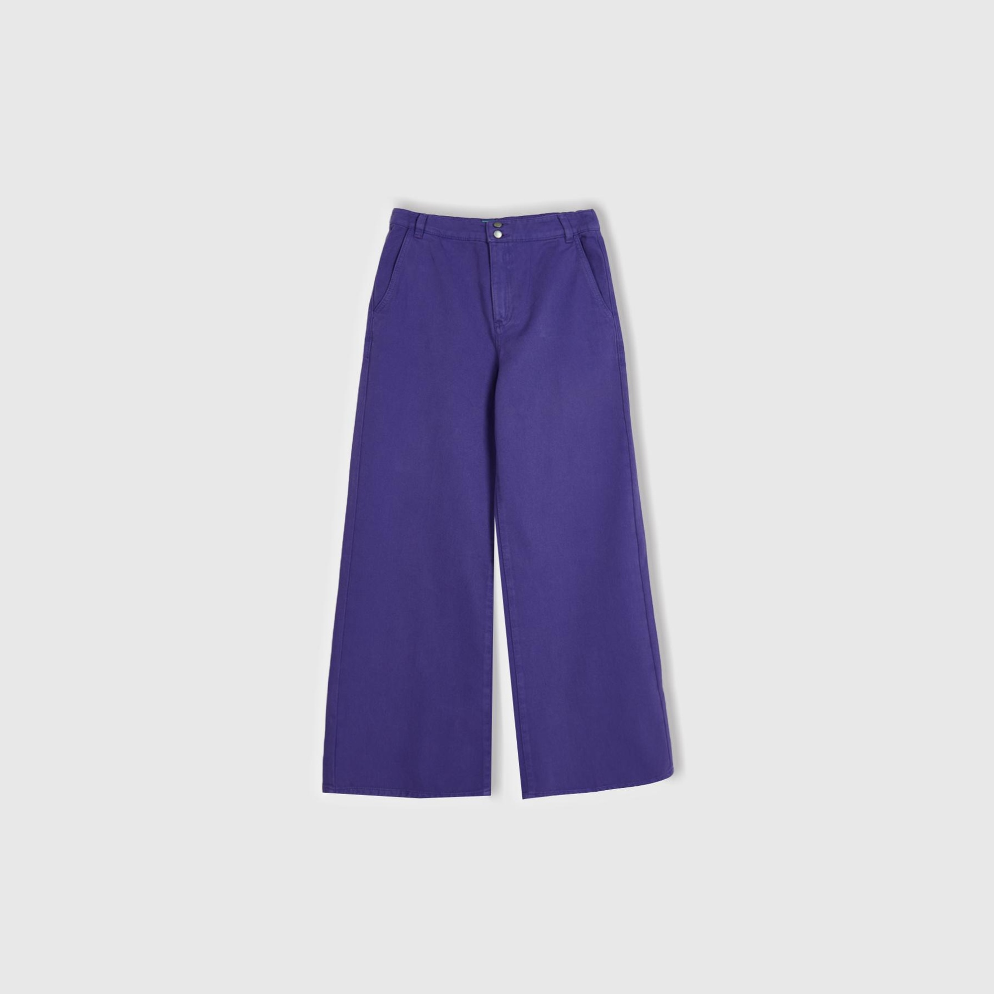 Kadın Mor Beli Lastikli Geniş Paça Denim Pantolon