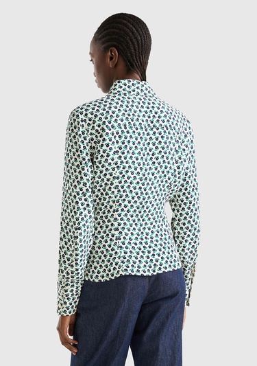  Kadın Yeşil Mix Çiçek Desenli Viskoz Gömlek