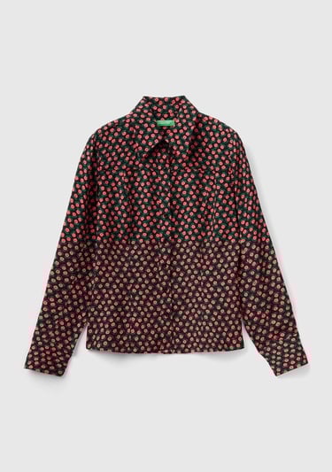  Kadın Pembe Mix Çiçek Desenli Viskoz Gömlek