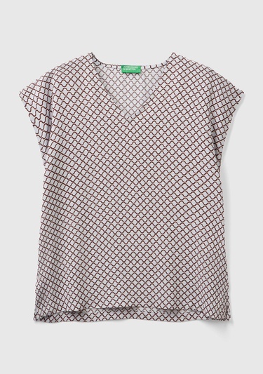  Kadın Buz Mavisi V Yaka Baklava Desenli Kolsuz Viskoz Bluz